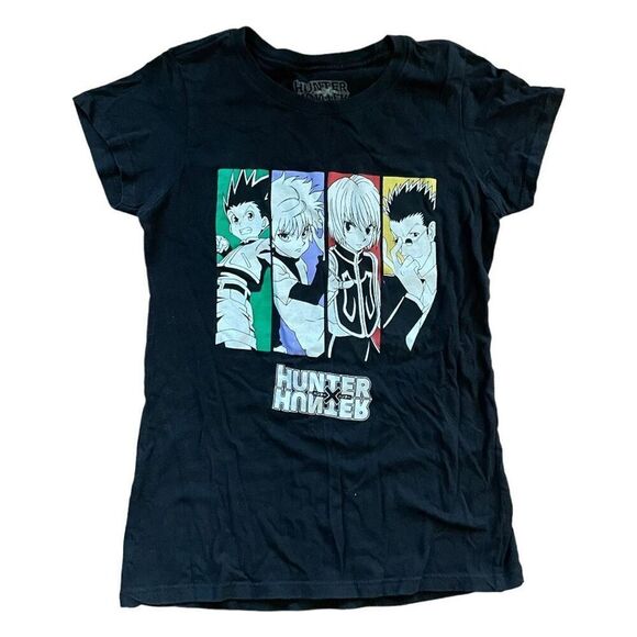 Hot Topic Hunter X Hunter Anime Graphic Tee Black Quad Panel Baby Tee S - Picture 1 of 5